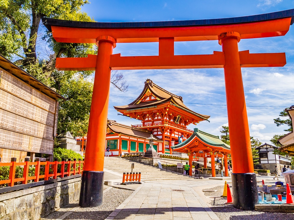 Torii gate at Fushimi Inari shrine in Kyoto, Japan